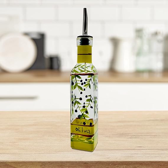 Hand Painted Glass Olive Oil Dispenser