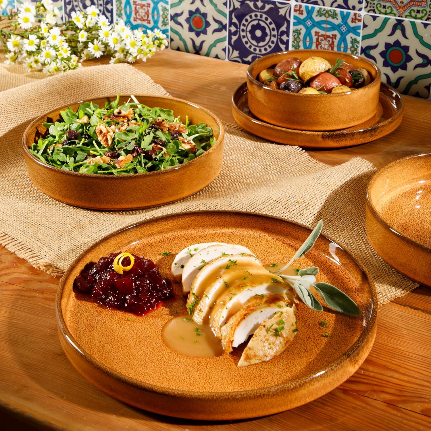 Oprah's Favorite Things - Santorini Mist Double Bowl Terracotta Set